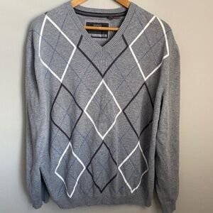Esprit Women's Gray Diamond Argyle Pattern Long Sleeve Light Sweater Size XL